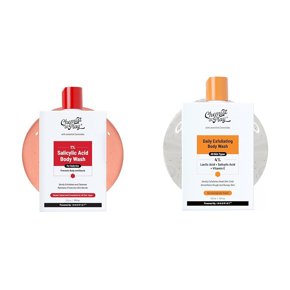 Chemist At Play 1% Salicylic Acid Body Wash 236ml Prevents Body Acne, Bumpy Skin & Deep Cleanses Skin + 1% Salicylic Acid Exfoliating Body Wash 473ml For Men & Women | 473ml