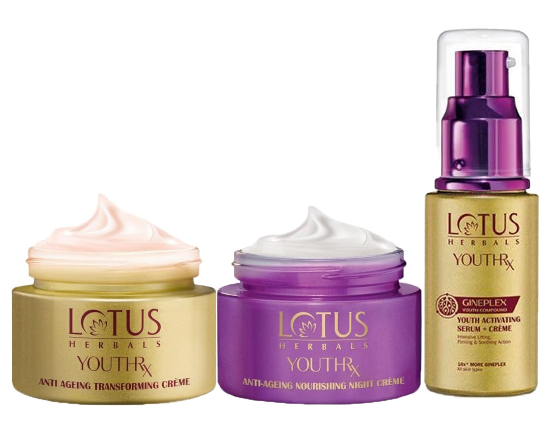 Lotus Herbals YouthRx Anti Ageing Transforming Cream_50g + Night Cream_50g + Face Serum_30g (Set Of 3)