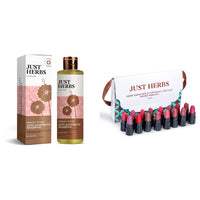 Just Herbs Dandruff Control Ayurvedic Soya Protein Shampoo & Just Herbs Ayurvedic Creamy Matte Lipstick Set For Lip Hydrating & Moisturizing, Suitable For All Indian Tones 38gm (Pack of 16)