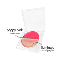 Ruby's Organics Cream Blush for Cheeks & Highlighter Duo Palette- Blusher for Face Makeup, Lightweight Flawless All Day Glow, All Skin Types, Natural &Paraben Free (Poppy Pink + Illuminate) 9g