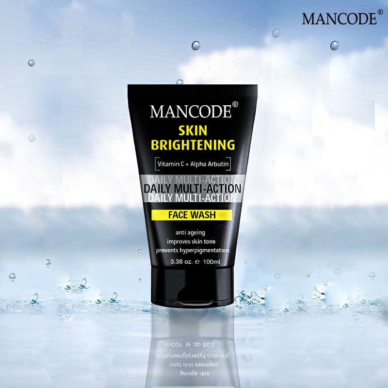 Mancode Daily Action Face Wash for Men with Vitamin C and Alpha Arbutin- Clear Skin, Oil Control, Acne Defense, Dark Spot Reduction, Pollution Protection - Pack of 1 | Men's Face Wash-100ml