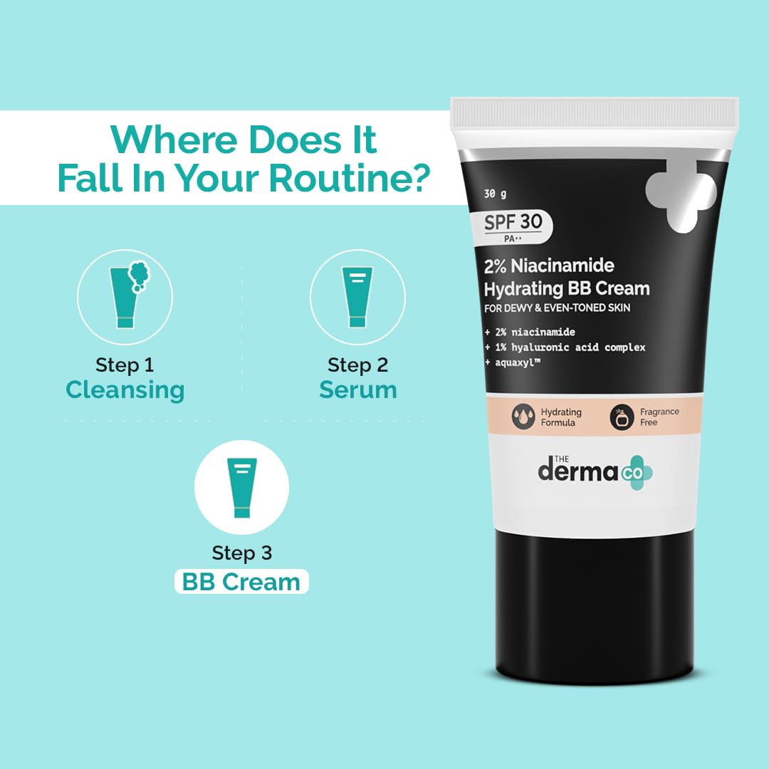 The Derma Co 2% Niacinamide Hydrating Bb Cream With 1% Hyaluronic Acid Complex & Aquaxyl, Medium, Matte, All Skin Type - 30 Gm | 01 - Ivory