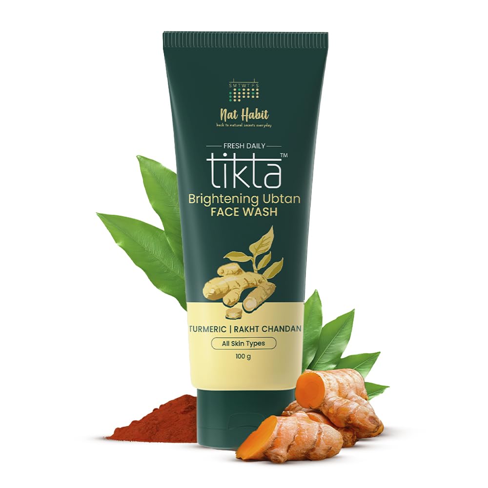 Nat Habit Kacchi Neem Wooden Comb - Soaked In 17 Herbs For All Hair Types (Dual Tooth) and Nat Habit Ubtan Face Wash, Fresh Daily Tikta For Men & Women 100g