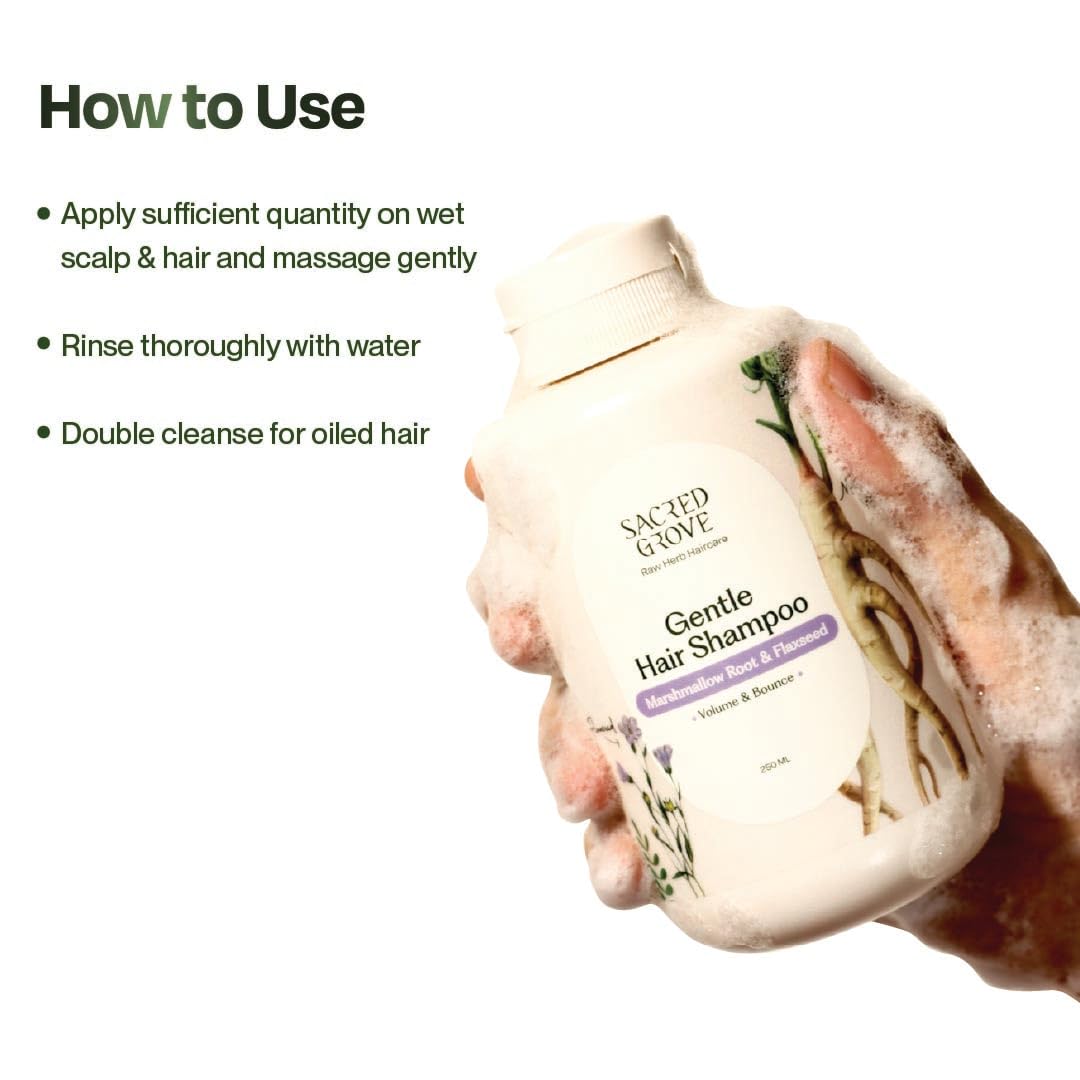 Sacred Grove Gentle Hair Shampoo | For Volume & Bounce | 3 Raw Herbs and 6 plant-derived actives | For Rough, Dry, Dull Hair | Sulphate & Paraben free | 250ml