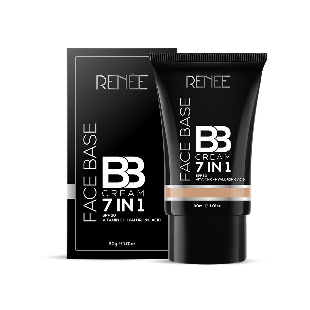 RENEE Face Base BB Cream 7 in 1 with SPF 30 PA+++ Biscuit 30ml| Enriched with Hyaluronic Acid & Vitamin C| Hydrates, Nourishes & Smoothens Skin