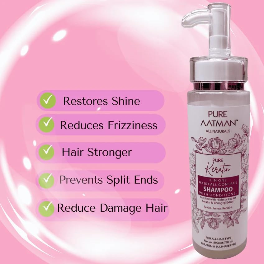 Pure Aatman Keratin Anti Hair Fall Shampoo Reduces Up to 100% Dandruff and Strengthens Hair With Bhringraj Extract & Hibiscus Extract Reduces Hair Breakage improves Scalp Health - 200 ml