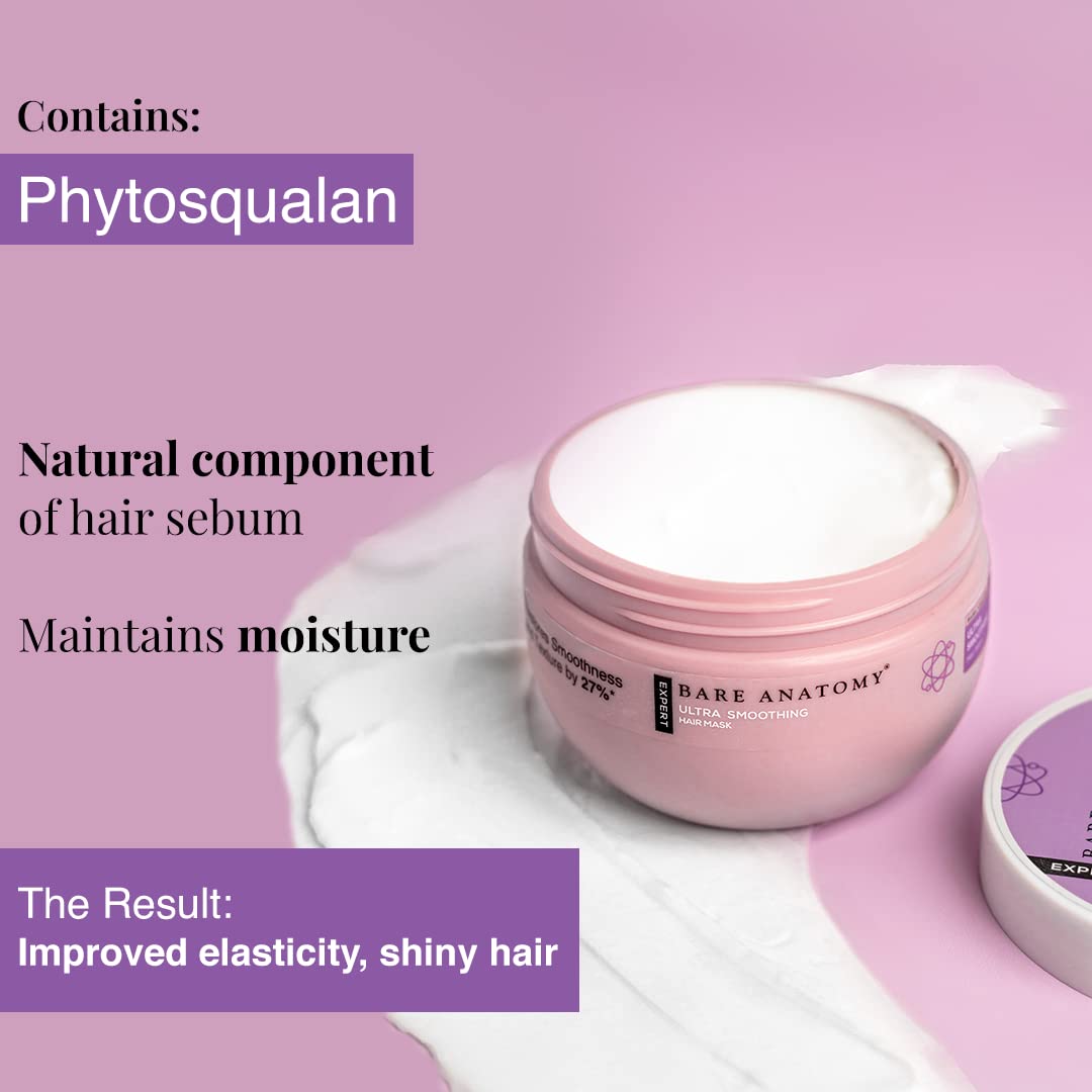 Bare Anatomy Ultra Smoothing Shampoo + Hair Mask + Serum Kit | Carbohydrate Complex & Niacinamide | Dry & Frizzy Hair | Paraben & Sulphate Free | Women & Men | 250ml + 250g + 50ml