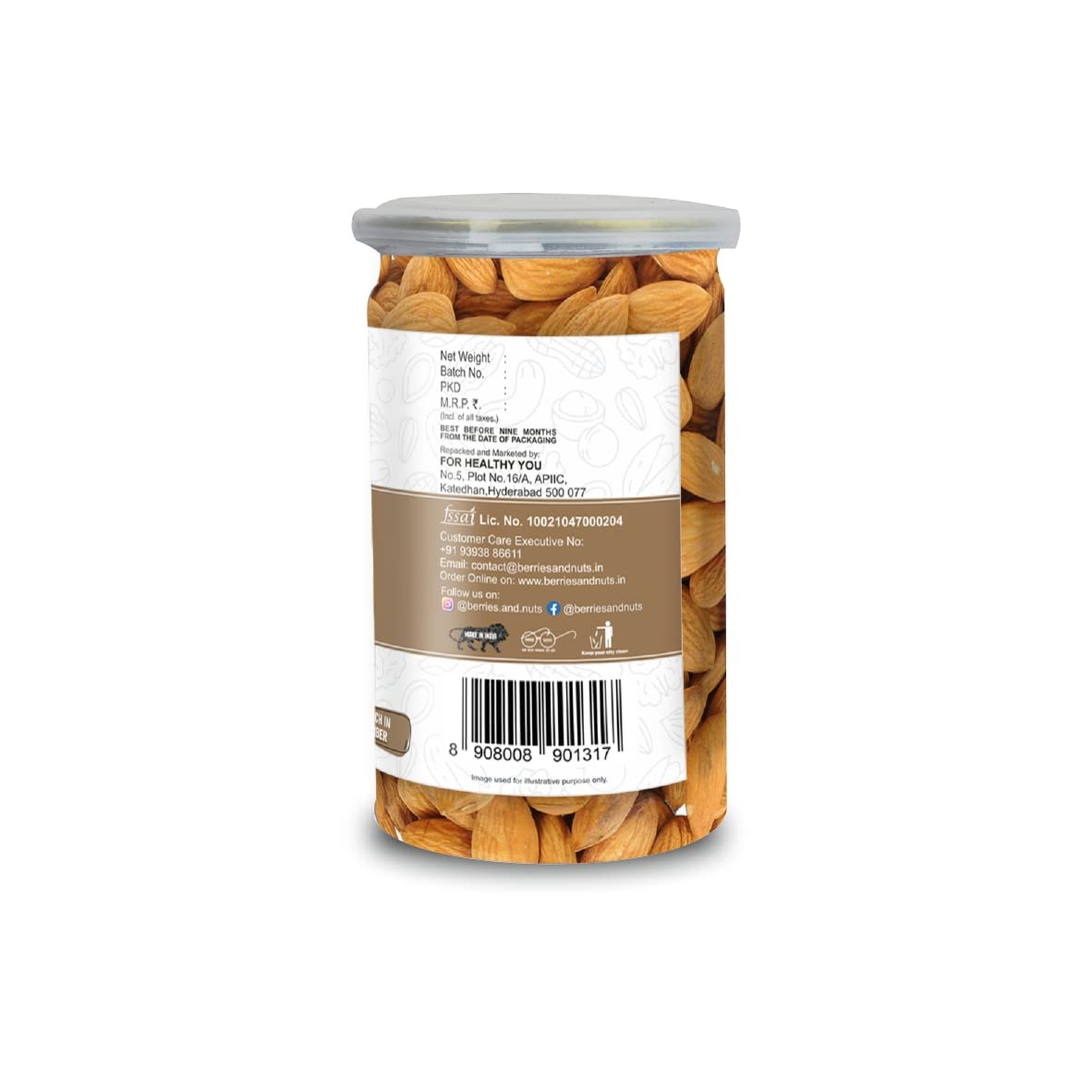 Berries And Nuts Premium California Almond Kernels | Badam, American Badam, California Almonds | 400 Grams | 2 Bottle of 200 Grams