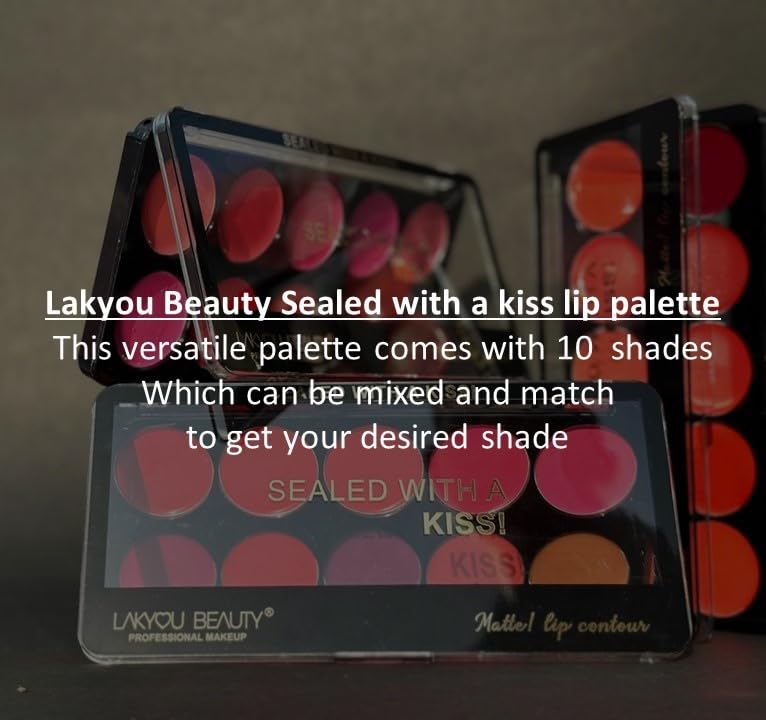 Lakyou Beauty Sealed with a kiss Lip Palette With 10 Pigmented Colors |Creamy Matte Finish Lip Colors Lipstick |Travel Friendly Lip Palette | Multicolor -01, 24gm