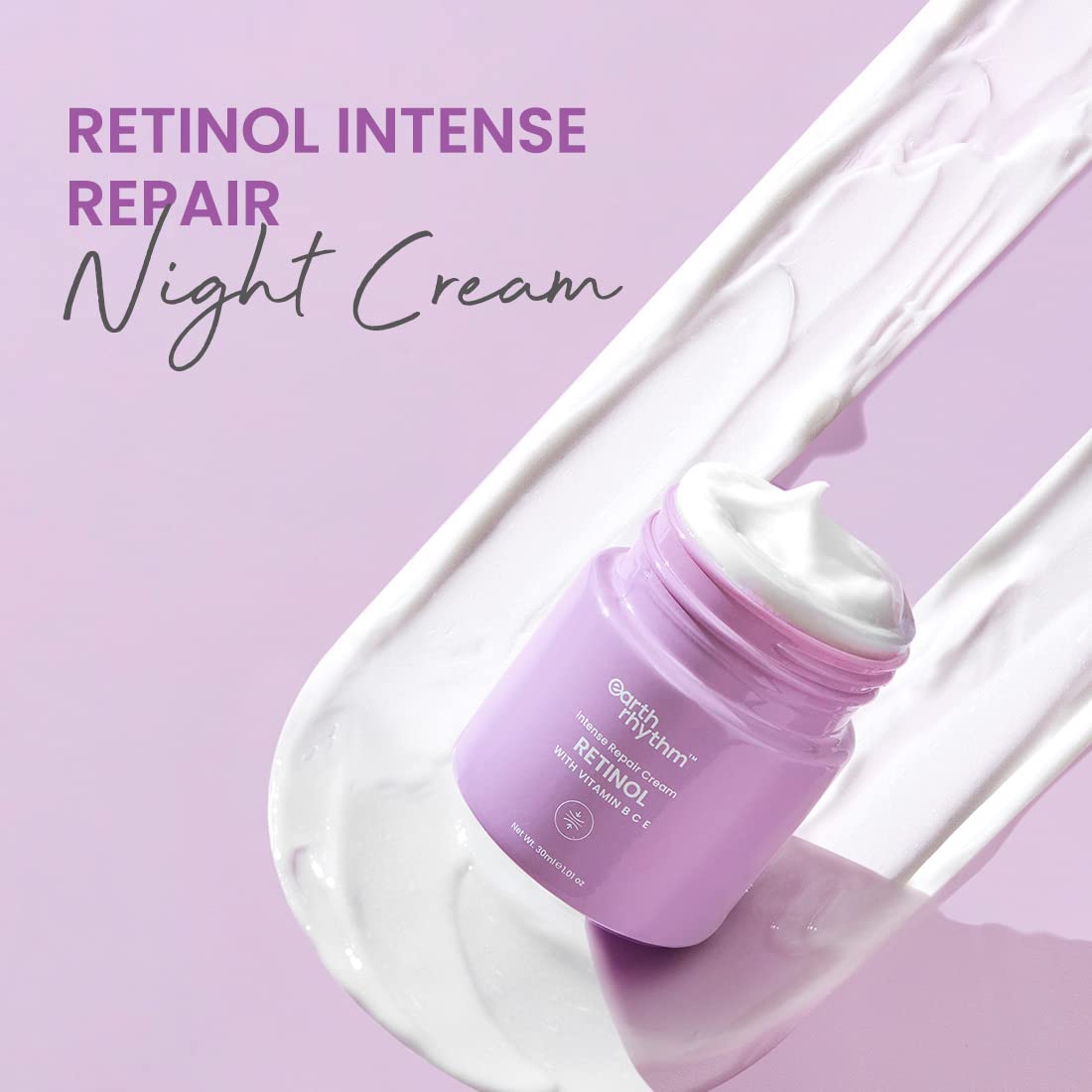 Earth Rhythm Retinol Night Cream For Glowing Skin Anti Aging Face Cream Enriched with Vitamin B, C, & E Reduce Fine Lines & Wrinkles For All Skin Type - 30ml
