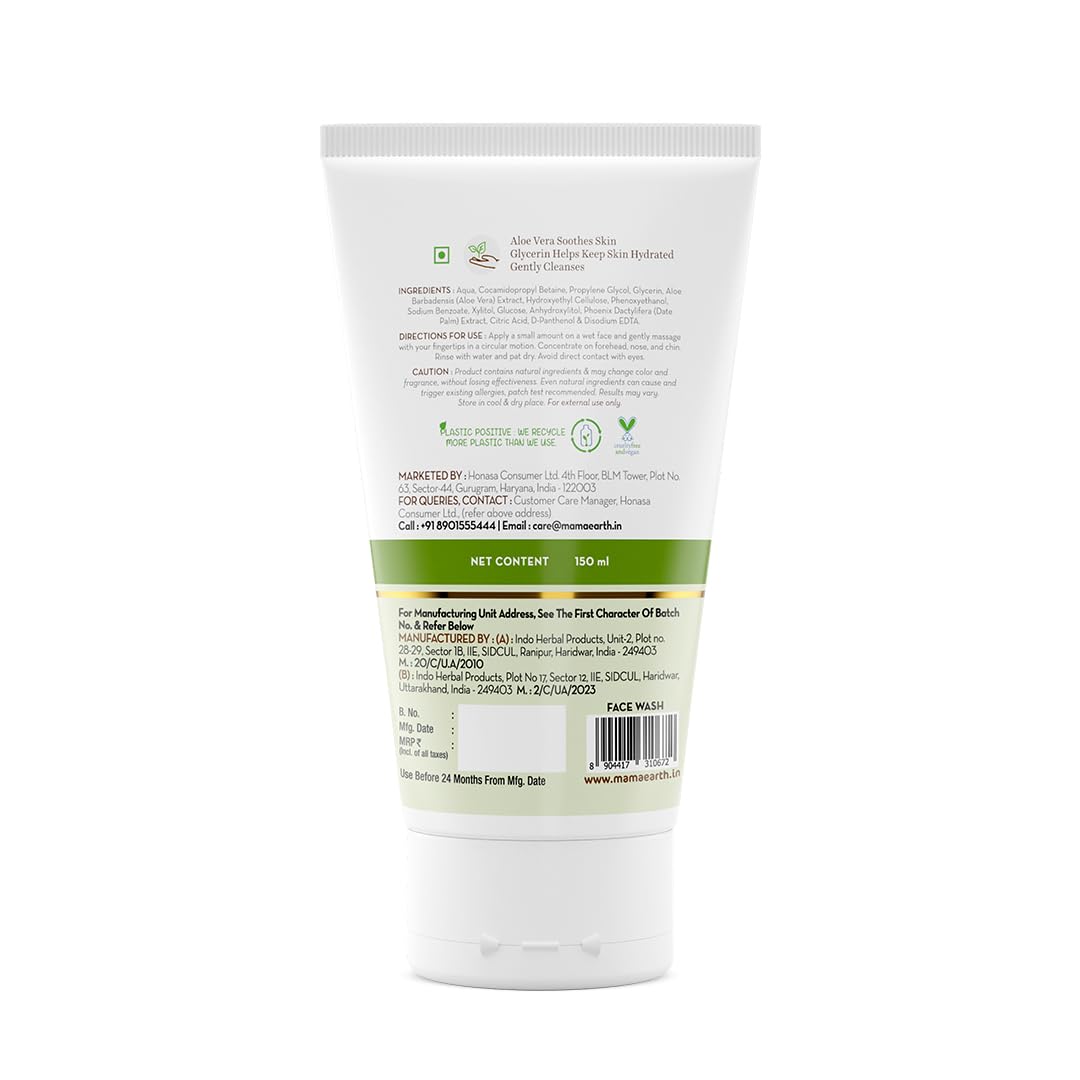Mamaearth Aloe Gentle Face Wash with Aloe Vera & Glycerin for Sensitive Skin, Dry to Normal Skin -150 ml Gently Cleanses | Hydrates & Soothes Skin | Fragrance & Soap - Free | Non-Irritant
