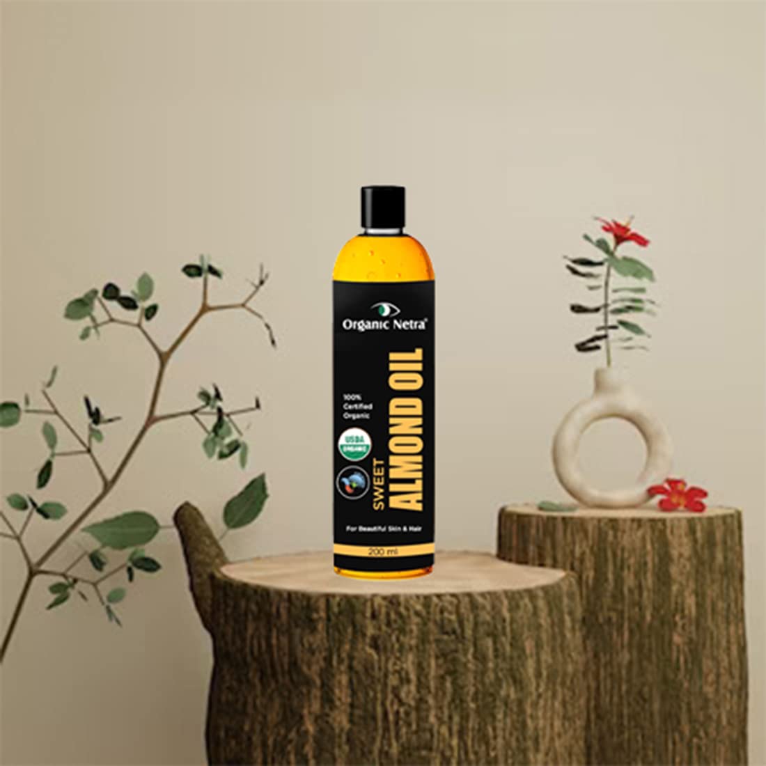 Organic Netra Sweet Almond Oil for Hair and Skin | Pure and Safe | Nourishes Dry and Dull Hair | Enrich with Vitamins and Minerals | Paraben Free | For All Skin Types - 200 ml