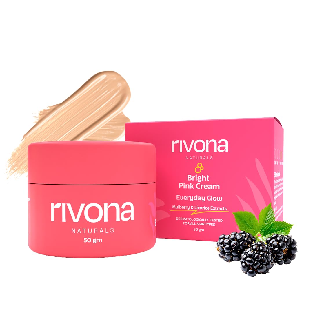 Rivona Naturals Bright Pink Face Cream | Long-Lasting Hydration | Light make up look | Vegan | Niacinamide & Mulberry Extracts| Tinted moisturiser | 50 gm (Warm Beige, 50 g (Pack of 1))