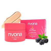 Rivona Naturals Bright Pink Face Cream | Long-Lasting Hydration | Light make up look | Vegan | Niacinamide & Mulberry Extracts| Tinted moisturiser | 50 gm (Warm Beige, 50 g (Pack of 1))