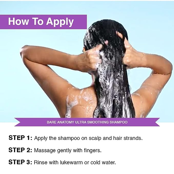 Bare Anatomy Ultra Smoothing Shampoo for Dry & Frizzy Hair|Restores Smoothing & Texture|Sulphate & Paraben Free|Powered By Carbohydrate Complex & Niacinamide|Vegan|For Men & Women|250ml (Pack of 2)