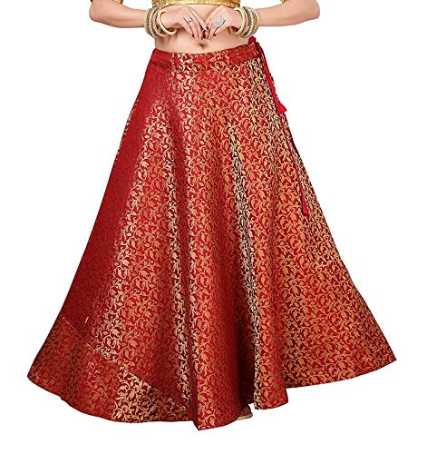 FEMEZONE Womens Brocade/Chanderi Silk Ethnic/Traditional Lehenga/Skirt for Party/Festival/Function