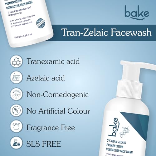 BAKE 2% Tran-Zelaic Pigmentation Corrector Milky Face Wash | For Pigmentation, Dark Spots & Tan Removal | Unclogs Pores | All Skin Types | Removes Blackheads & Whiteheads - 100ml