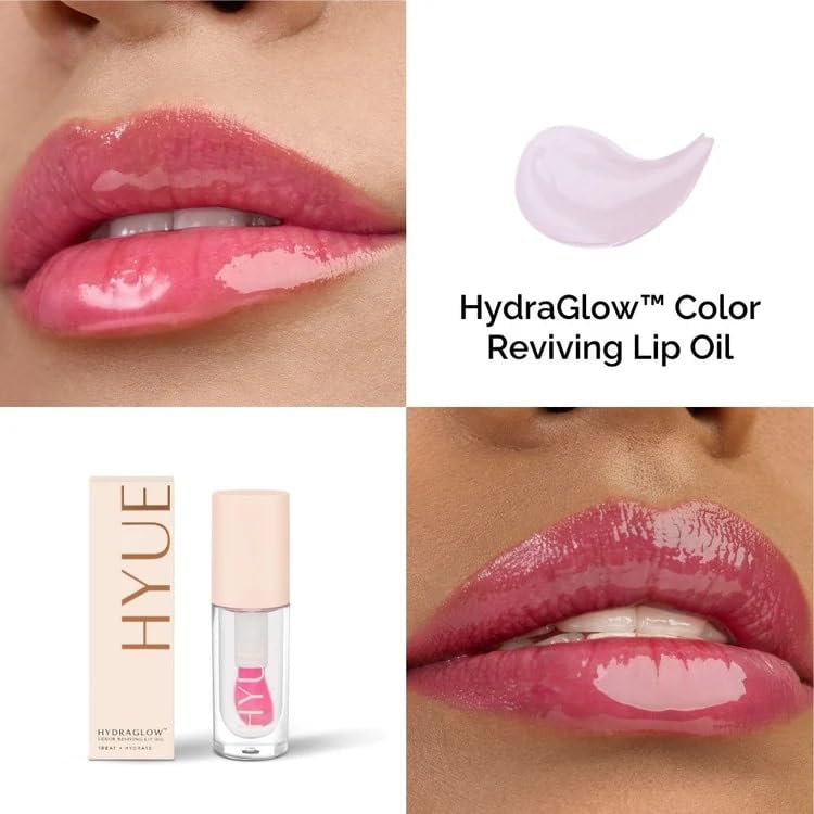 HYUE HydraGlow™ Lip Oil | Color Reviving | Intense 24HR Hydration | Non-Sticky | Lightweight Formula | 6 ml | With Cherry, Jojoba Oil, Kakadu Oil and Vitamin E | Crystal-like Shine | Chunky Applicator