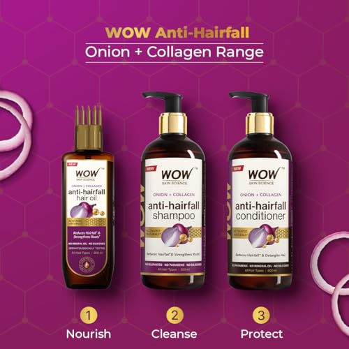 WOW Skin Science Onion Oil Shampoo with Red Onion Seed Oil Extract, Black Seed Oil & Pro-Vitamin B5 | Controls Hair fall | Helps Strengthen Hair | No Sulphate No Paraben | For Men & Women - 1ltr
