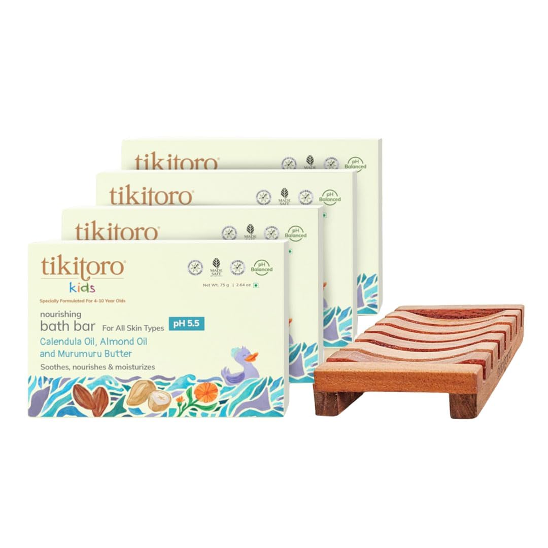 Tikitoro Kids Nourishing Bath Bar | Pediatrician Approved | Murumuru Butter Soap | Soothes, Nourishes and Moisturizes Skin | All Skin Types | Vegan | No Parabens & Sulphates (4-10 Years) (4 x 75g)