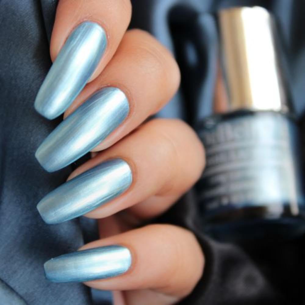 DeBelle Gel Nail Polish Aqua Frenzy (Metallic Sky Blue Nail Paint)|Non UV - Gel Finish |Chip Resistant | Seaweed Enriched Formula| Long Lasting|Cruelty and Toxic Free| 8ml
