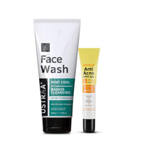 Ustraa Face Wash - Mint Cool - Dry Skin - 200g | Reduces Moisture Loss | Removes Dirt & Anti-Acne Spot Gel - 15ml | Reduces 99.9% Pimple-Causing Germs, With 2% Salicylic Acid, Neem & Vitamin B3