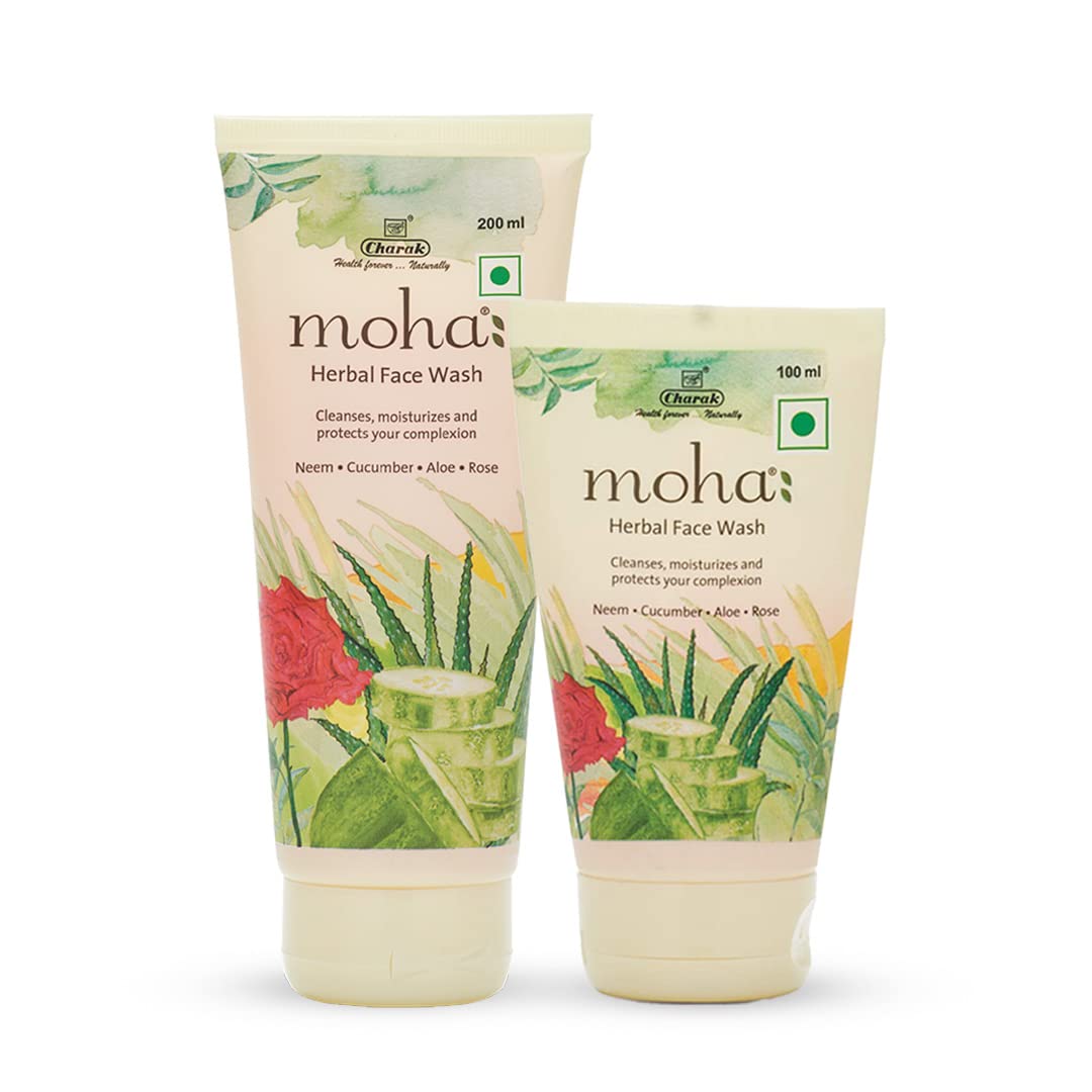 moha: Herbal Face Wash 200 ML + 100 ML Combo | Face Wash With Goodness Of Neem, Aleovera, Cucumber, Rose & Yashtimadhu Which Keep Skin Healthy, Soft & Glowing, For All Skin Type