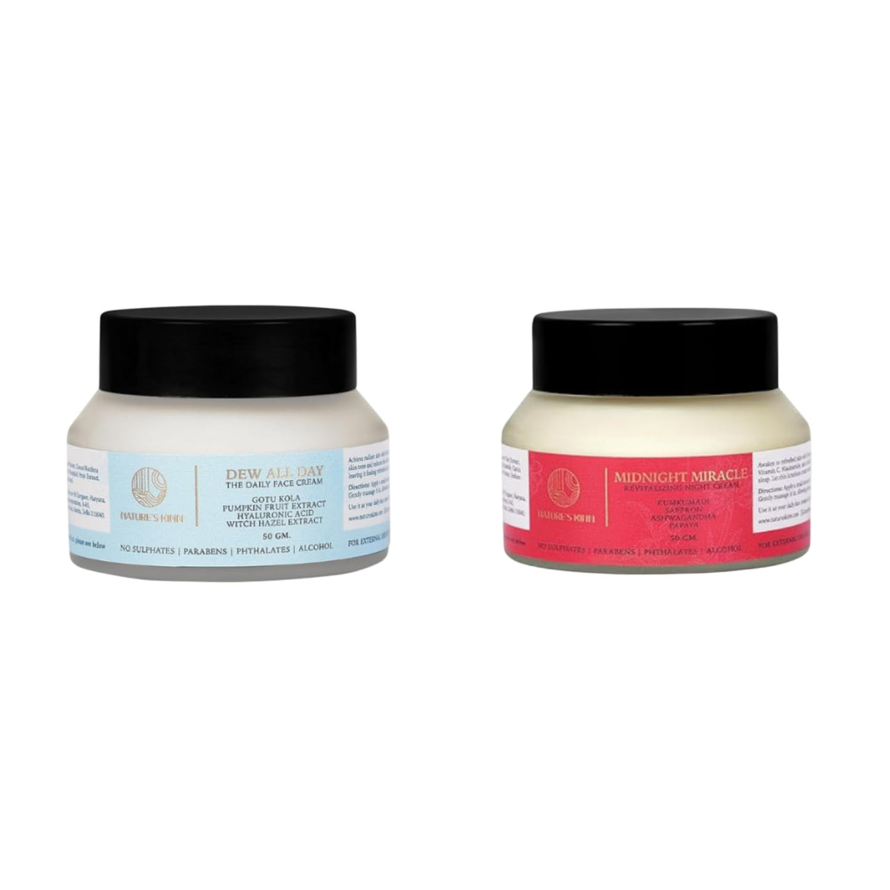 Nature’s Kinn Dew All Day & Midnight Miracle Face Cream Combo | Hydrating & Brightening Day Cream + Repairing & Rejuvenating Night Cream | Infused with Gotu Kola, Pumpkin Extract, Ashwagandha & Saffron (Pack of 2)