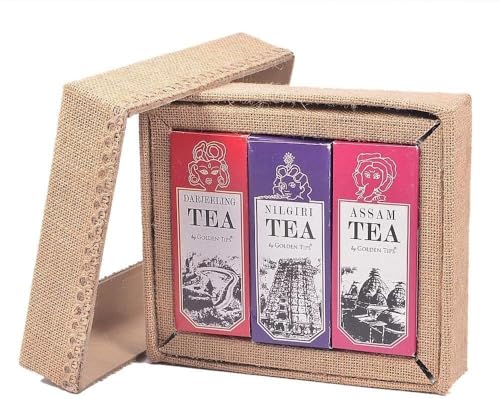 Golden Tips Finest Gift Box Loose Leaf Black Tea Darjeeling, Nilgiri & Assam, Gourmet Tea in Eco-Friendly Packaging, Gift for Tea Lovers, Festive Gifting, Birthdays & Corporate Gift
