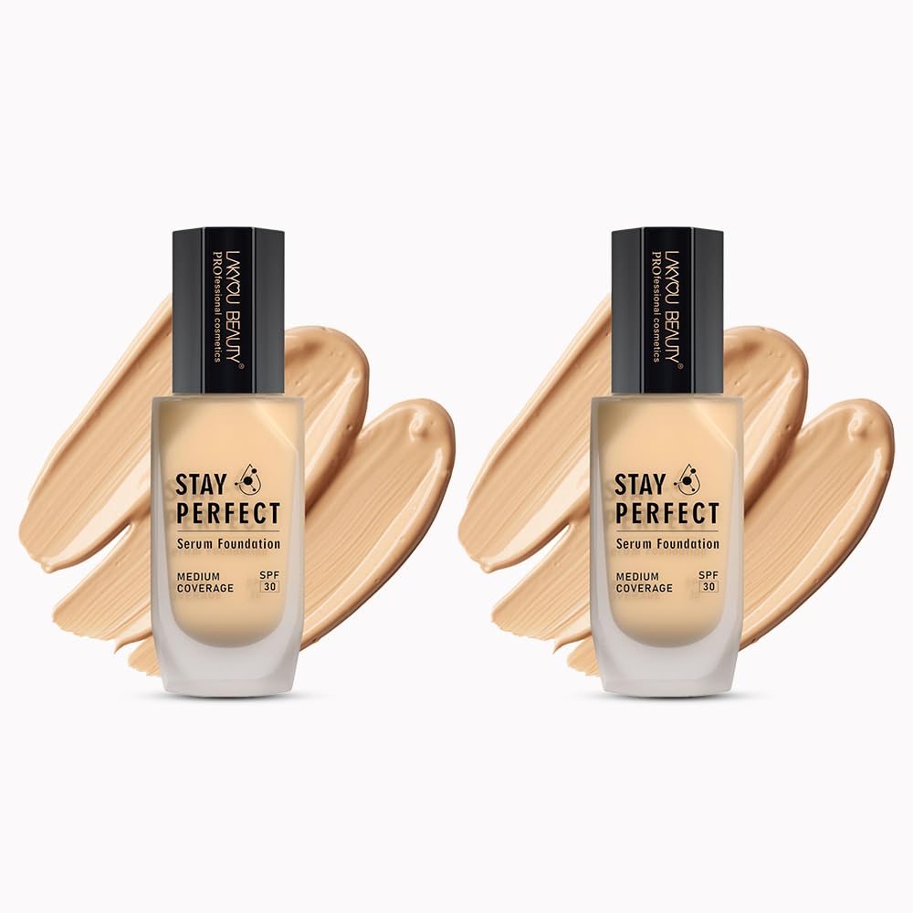 Lakyou Beauty Stay Perfect Serum Foundation | Waterproof | Long Lasting | Light Weight | SPF 30 | Shade-05(Natural Nude) | Pack Of 2