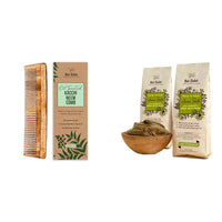 Nat Habit Dual Tooth Wooden Kacchi Neem Comb & Henna Paste Soaked in BlackTea and Herbs For Hair Growth, Hairfall Control & Hair Smoothening (Combo Pack of 3)