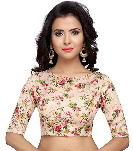X3 Women's  Poly Satin Pink Floral Saree