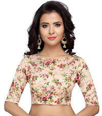 X3 Women's  Poly Satin Pink Floral Saree