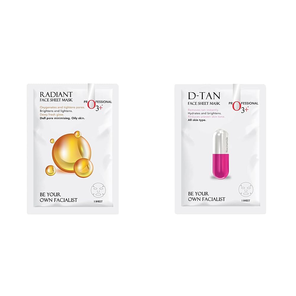 O3+ Facialist Radiant Face Sheet Mask (30g) & O3+ Facialist Dtan Face Sheet Mask (30g) Combo