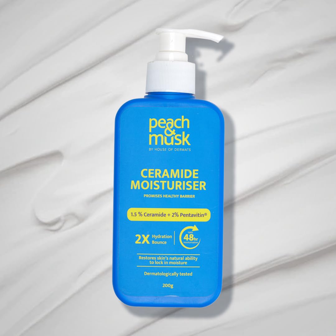 Peach & Musk Ceramide Moisturizer with 2% Pentavitin, Aloe Vera and Shea Butter Restores Skin's Moisture, Barrier Repair Cream, Paraben & SLS Free, 48-Hour Hydration, Non-Greasy, For All Skin Types - 200g