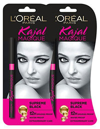 L Oréal Paris Magique Kajal Pencil, Black, 0.35G (Pack Of 2) Matte Finish
