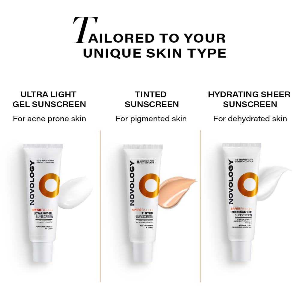 Novology SPF 50 PA++++ Tinted Sunscreen with Niacinamide for Pigmentation, Dark Spots and Acne Marks | Blends into Natural Finish | For All Skin Types | 50 g