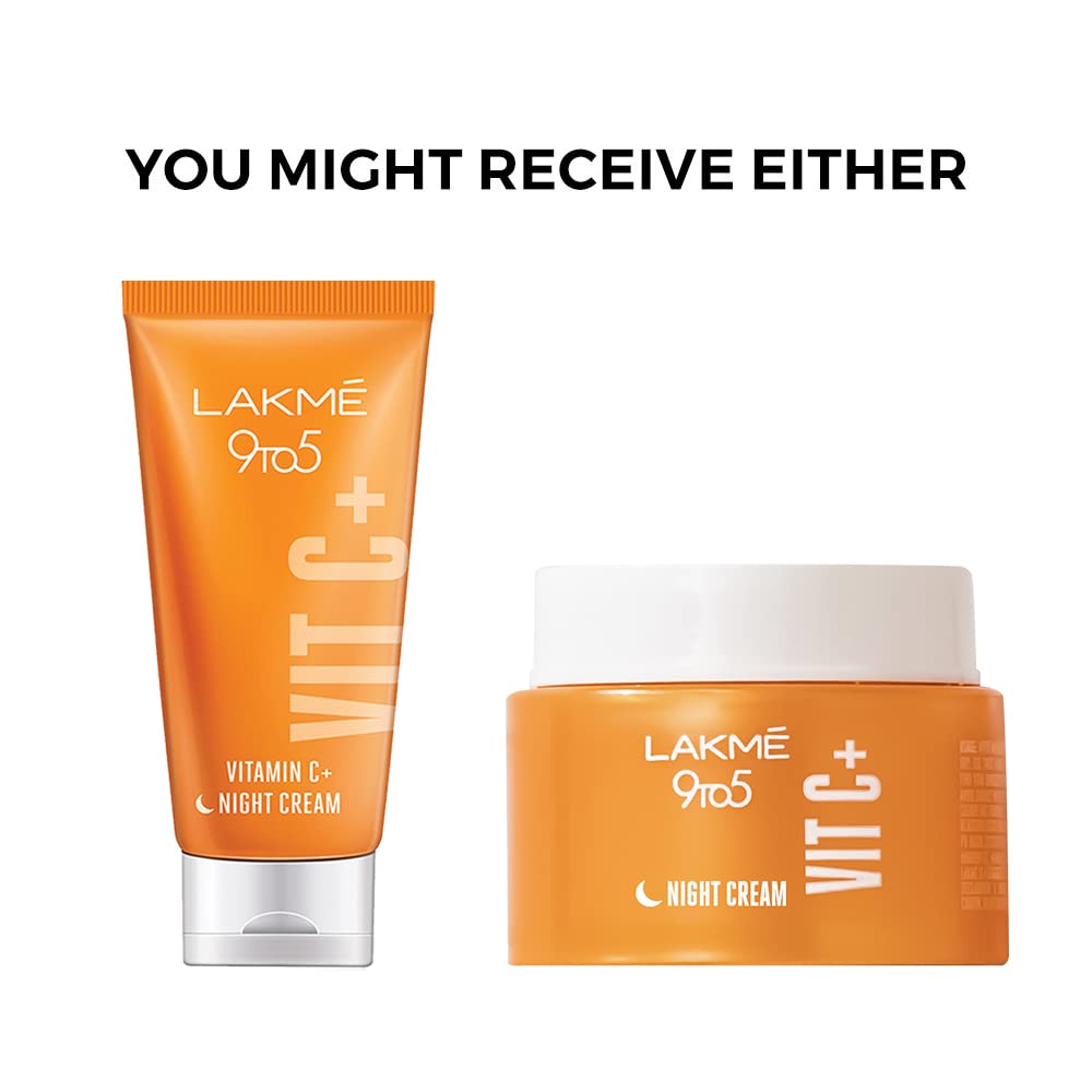 Lakmé 9To5 Vitamin C+ Night Cream for All Skin types with 98% Pure Vitamin C complex, to reduce Skin dullness and Glowing Skin, 50g & Lakmé Sun Expert SPF 50 PA+++ Light Weight Gel Sunscreen, 50 g