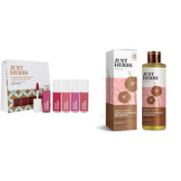 Just Herbs Ayurvedic Liquid Matte Lipstick Kit Set Of 5 With Long Lasting,Hydrating&Lightweight Lip Colours - Paraben&Silicon Free (Brights&Pinks)&Dandruff Control Ayurvedic Soya Protein Shampoo