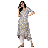 in. fuse by Shoppers Stop Printed Rayon Round Neck Womens Hi Low Kurta