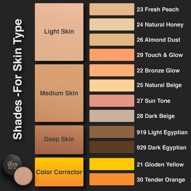 Olivia Pan Cake 100% Waterproof Foundation & Makeup Concealer | Long-Lasting Sweatproof Base Makeup | Smudge-Proof, Paraben-Free Formula | For All Skin Types | Bronze Glow - 22 | 25g