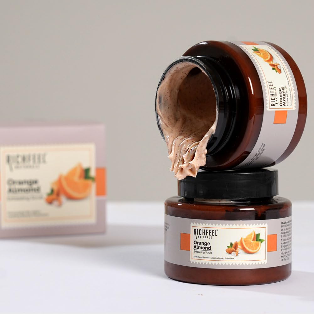 Richfeel Orange Almond Scrub For Brightening & Revitalizing | Gentle Exfoliation | Removes Blackheads & Dead Skin Cells | Suitable for All Skin Types | 100 g