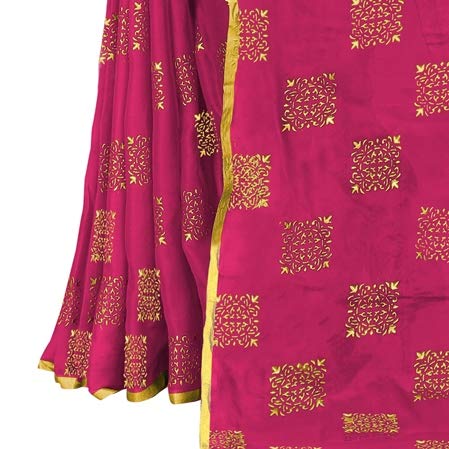 Rhey Women Foil Print Work Chiffon Saree With Blouse Piece
