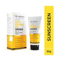 Dr. Sheth's Haldi & Hyaluronic Acid Sunscreen with 1% Hyaluronic Acid | Spf 50+ Pa+++ | Protects Against UVA/B & Blue Light | Hydrating & Brightening | For Men & Women | For All Skin Type | 50 g