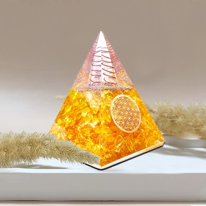 Orgone Pyramid | Citrine Orgonite Pyramid for Wisdom, Wealth & Success | Healing Crystal Gemstone Pyramid | Orgone Pyramid Crystal - Handmade In India