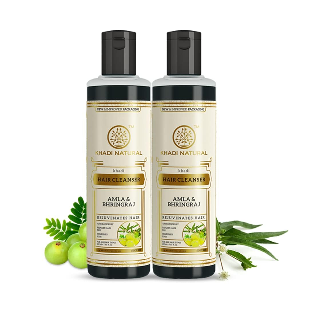 Khadi Natural Amla & Bhringraj Hair Shampoo | Hair Cleanser with Natural Ingredients | Anti-Dandruff Shampoo | Anti-Hair Fall Shampoo | Shampoo for Nourishing Hair| Suitable for All Hair Types, 210 ml (Pack of 2)
