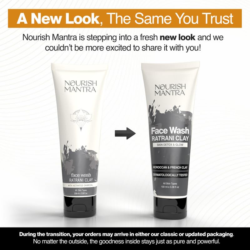 Nourish Mantra-Ratrani Moroccan Lava Face Wash | Enriched With Moroccan Clay, Activated Charcoal & Vitamin E | Face Wash For All Skin Types | Paraben & SLSSLES Free - 100 ml