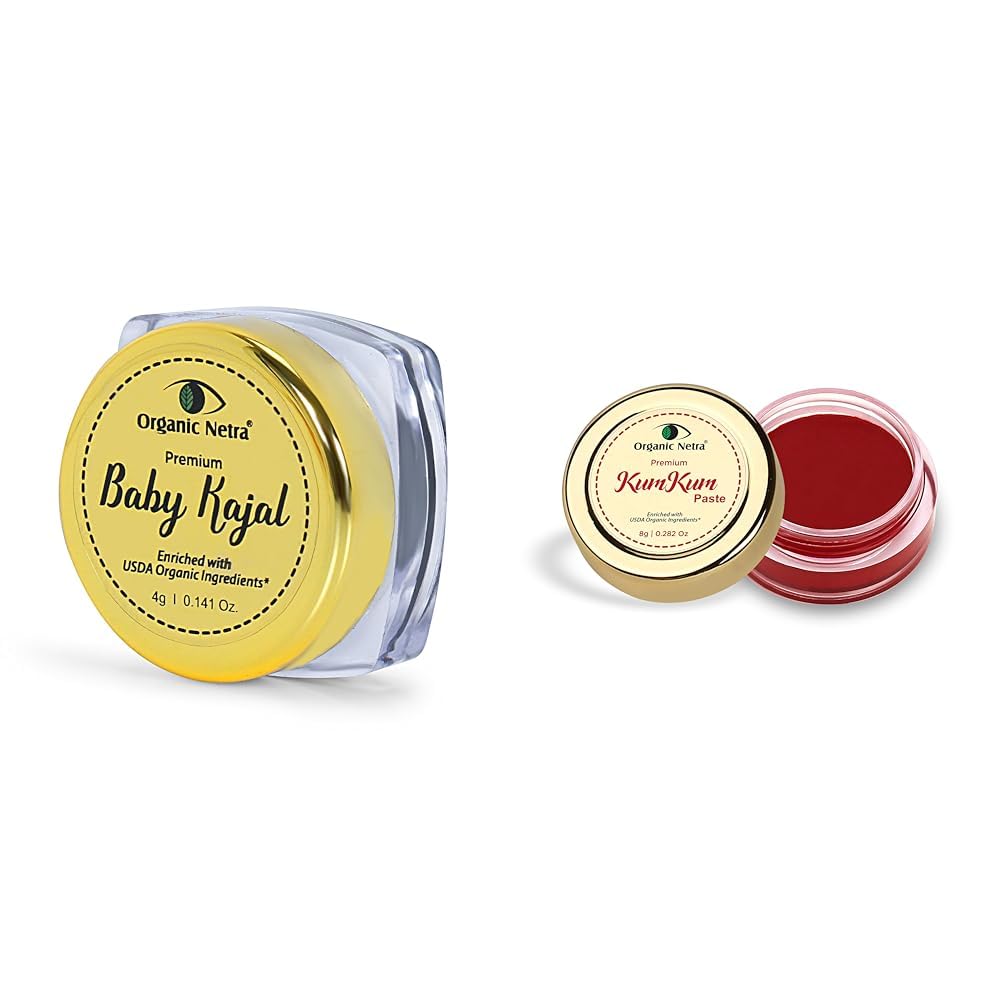 Organic Netra Baby Kajal Water Resistant, Smudgeproof 4g and Organic Netra Sindoor/Kumkum Paste -8gm
