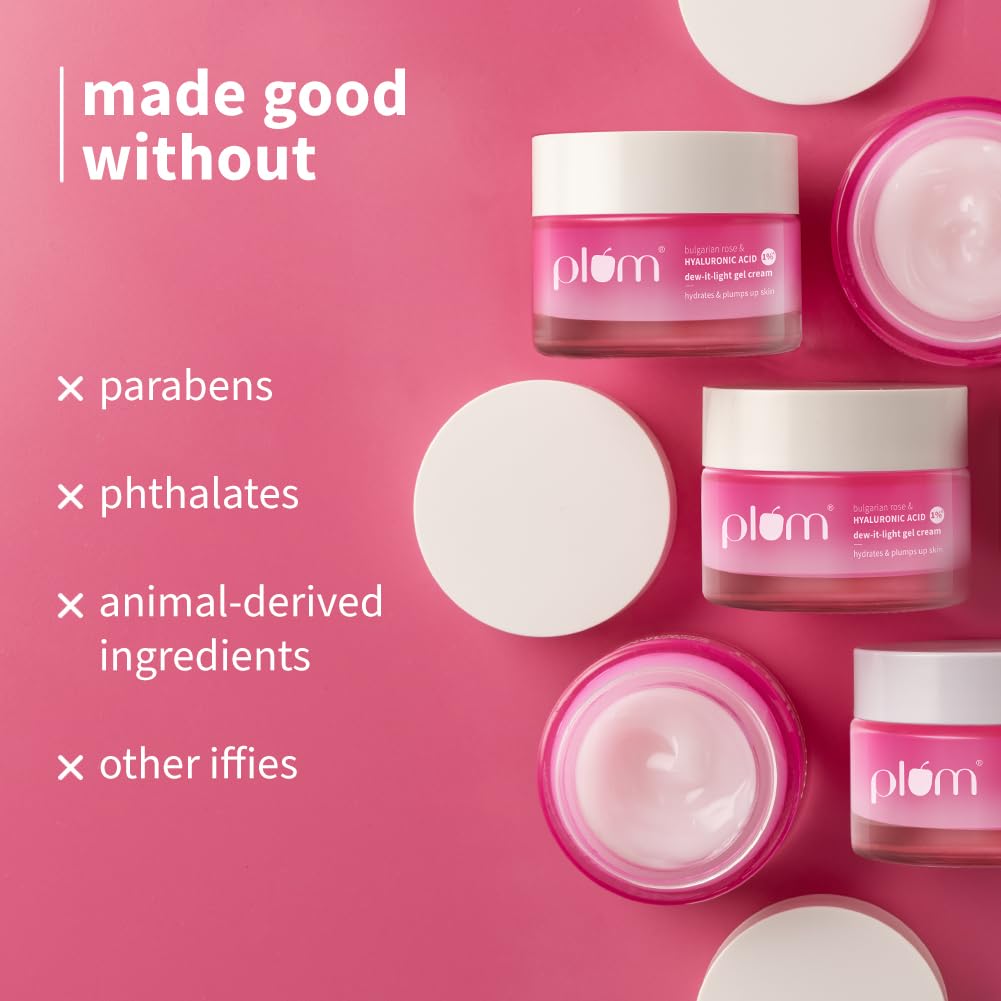 Plum Bulgarian Rose & 1% Hyaluronic Acid Dew-It-Light Gel Cream | Multi-Layer Hydration | Retains Moisture | Light, Oil-Free, Non-Greasy | Face Moisturizer for Women & Men | All Skin Types | 50g