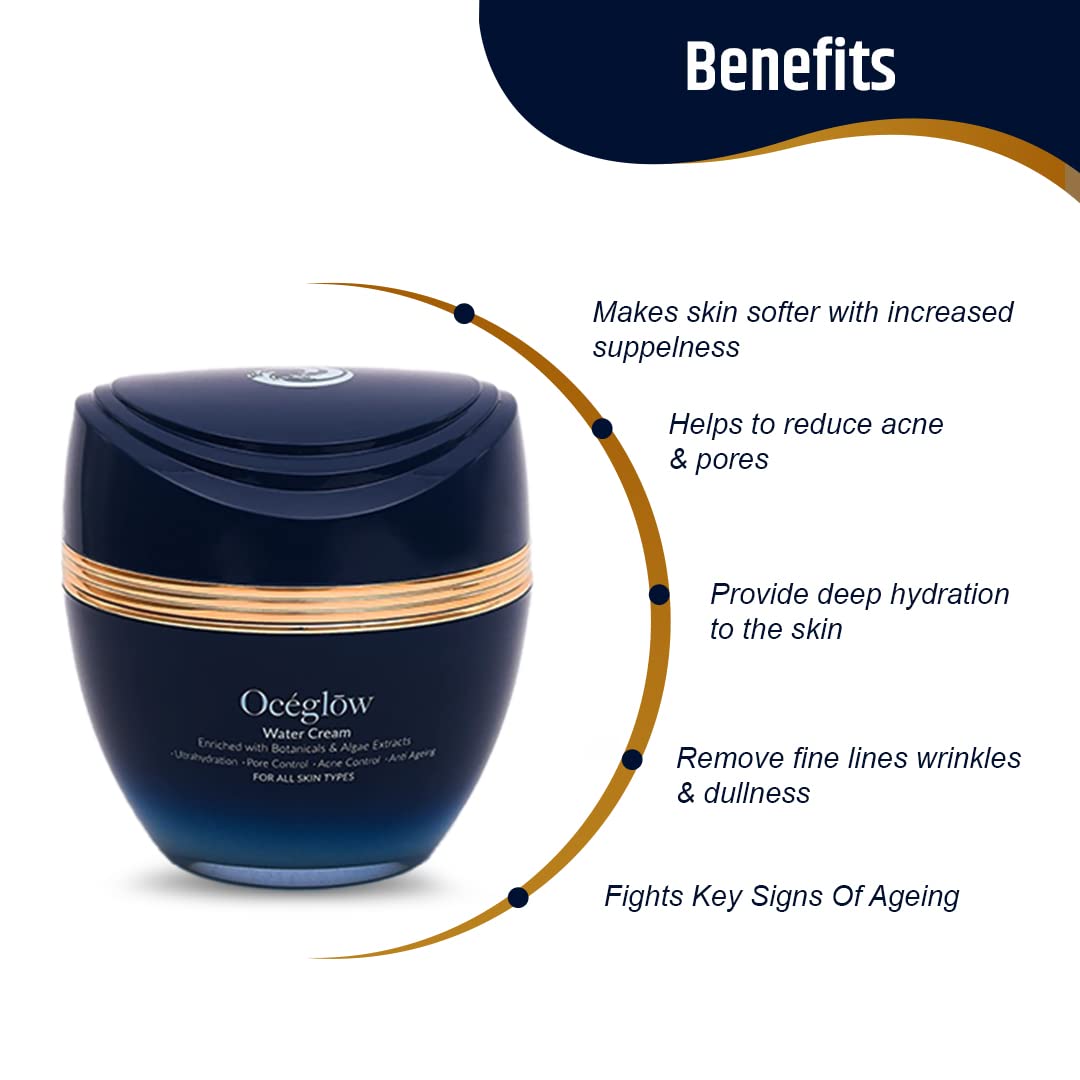 OCEGLOW-Powerful Marine Extracts Anti Aging Water Face Cream & Intense Hydration Face Wash | Face Wash For Acne Prone Skin & Cream For Wrinkles & Fine Lines | Daily Skin Care Regime